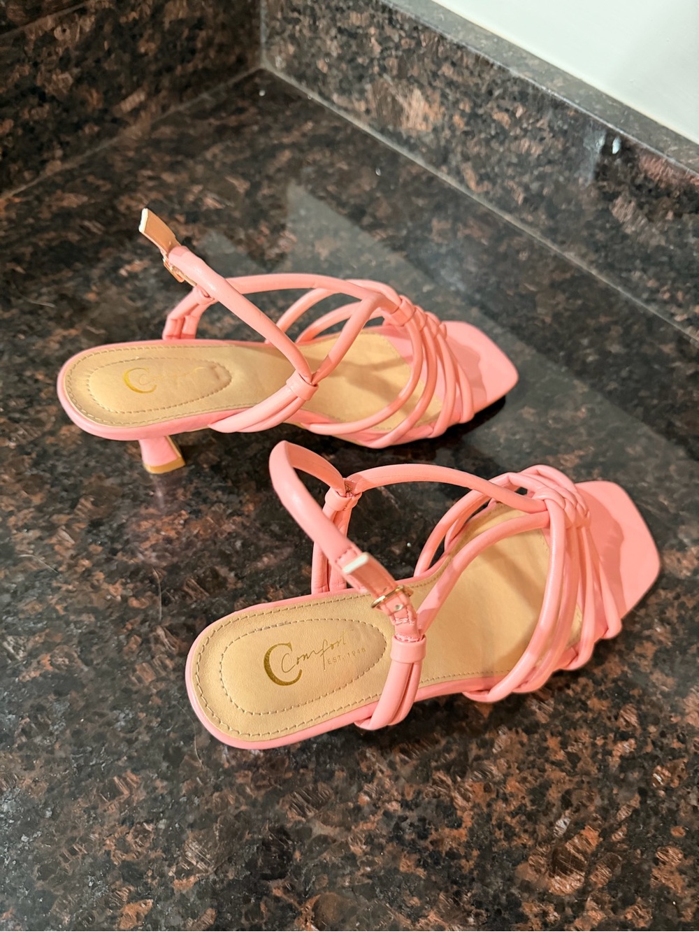 comfort plus by Predictions Coral Pink Strappy Low Heel Sandals